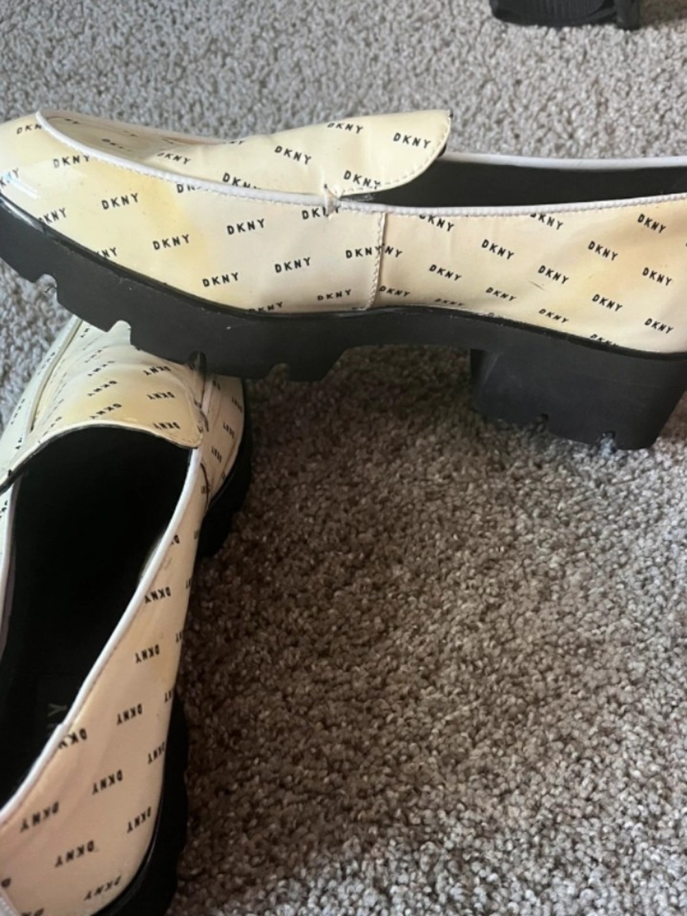 DKNY Cream Logo Lug-Sole Slip-On Loafers